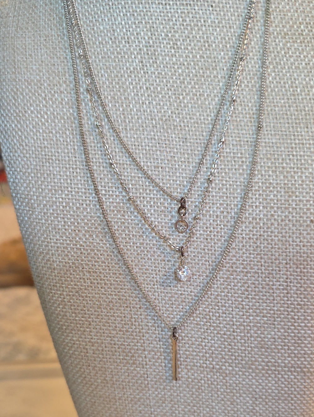Liz Claiborne Silver Triple Layer Minimalist Charm Necklace Set